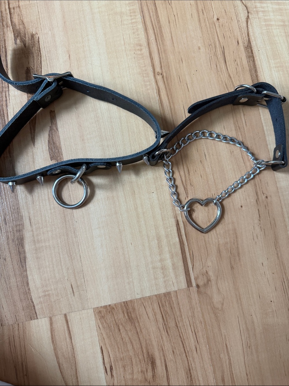 Black Leather Heart Chain Choker Necklace
